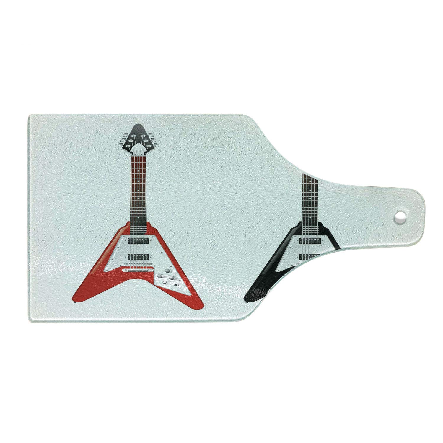 Ambesonne Guitar-Shaped Tempered Glass Cutting Board - V-Shaped Design with Rock & Roll Strings - Decorative Serving Board for Cheese, Charcuterie & Wine - Multicolor Kitchen & Party Essential
