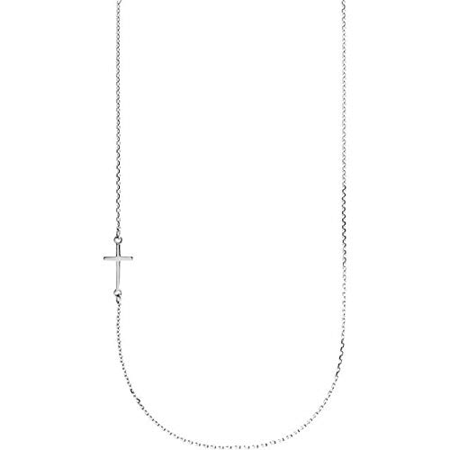 Sterling Silver Off-Center Sideways Cross Pendant Necklace - 16