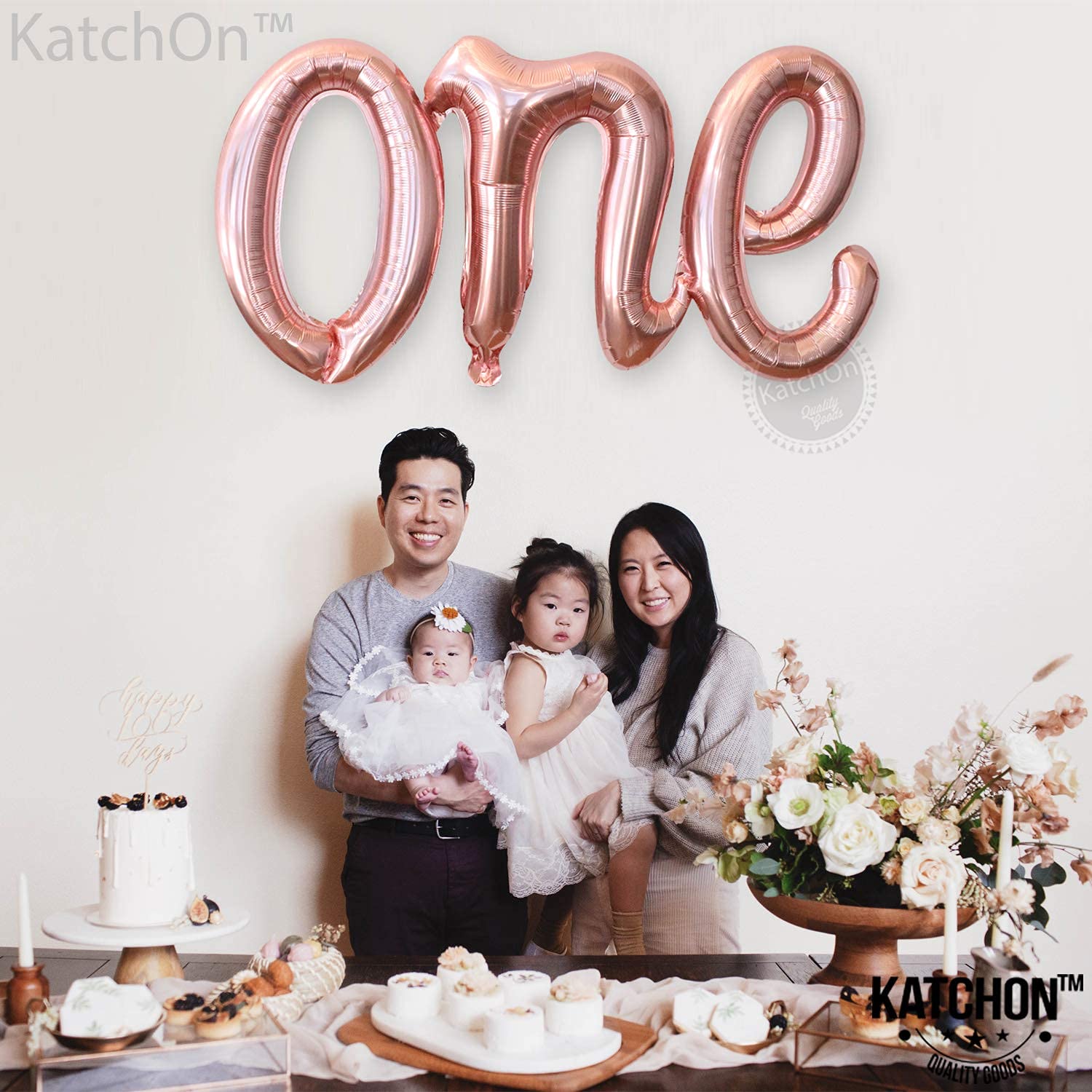 KatchOn 20 Inch Rose Gold 'One' Foil Balloon Letters - First Birthday Decorations for Girls | Sweet Peach Themed Party Supplies | Perfect for 1st Birthday Parties, Baby Showers & Gender Reveals