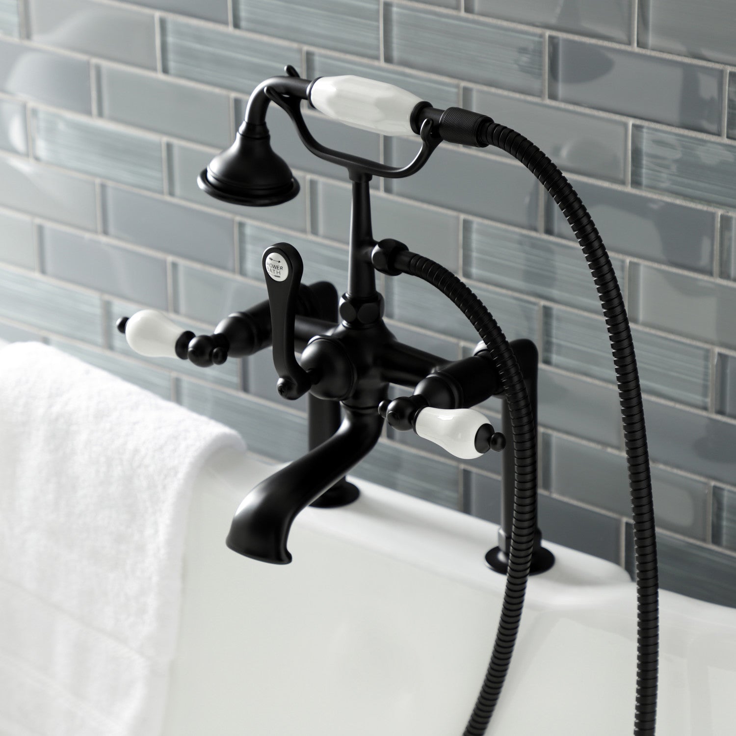 Vintage Matte Black Clawfoot Tub Faucet with Hand Shower - AE105T0 3-Handle 2-Hole Deck Mount Bathroom Fixture for Classic & Modern Bathrooms