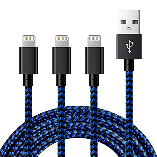 3 Pack 10FT iPhone Lightning Cable - Apple MFi Certified Fast Charging Cord, Durable Nylon Braided USB to Lightning Cable for iPhone 14/13/12/11/X/8/7 - Perfect for Home, Office & Travel Charging