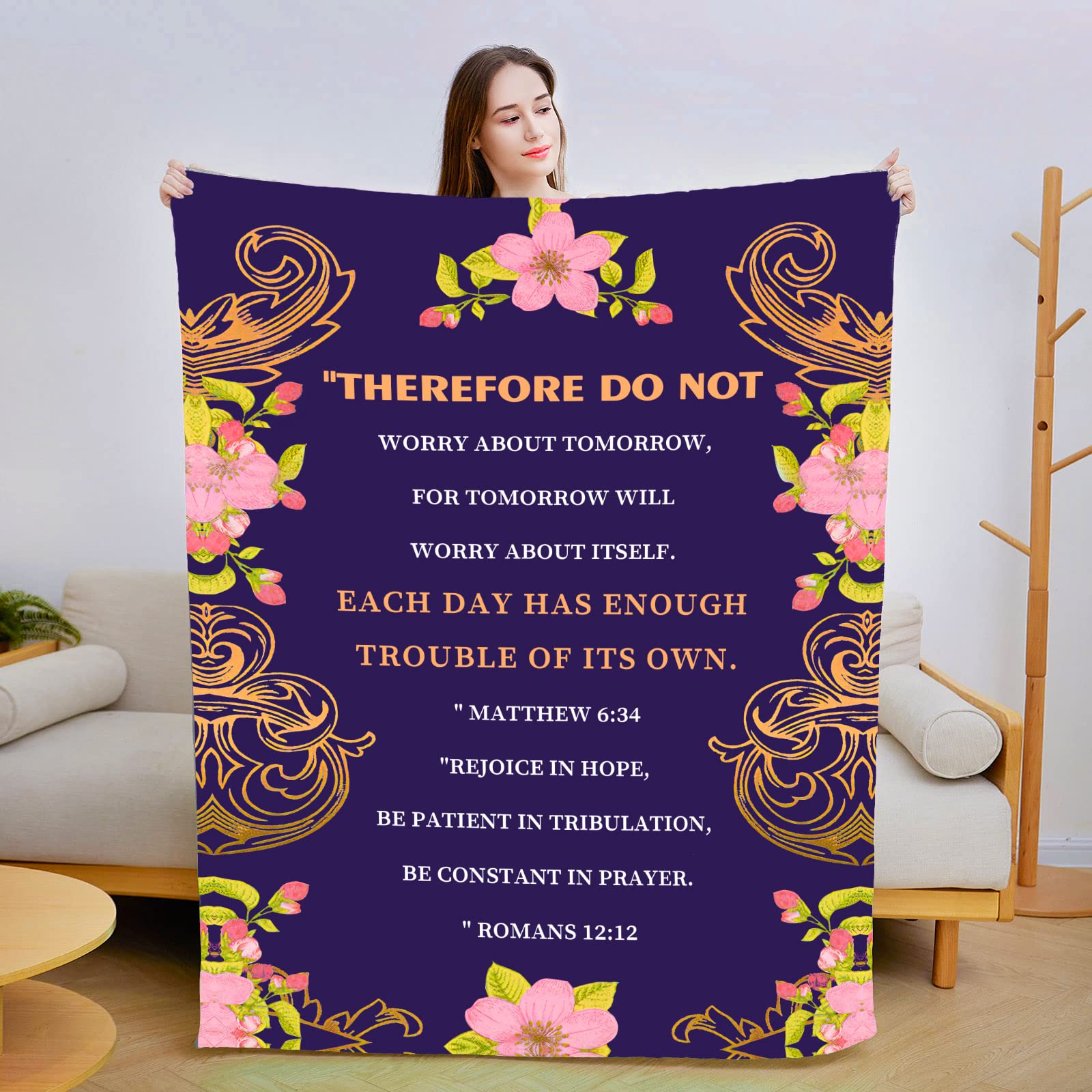 MASTIEE Christian Gift for Women - Inspirational Scripture Throw Blanket 60x80 inch, Religious Graduation & Encouragement Gift - Perfect for Prayer Time, Bible Study & Cozy Home Decor