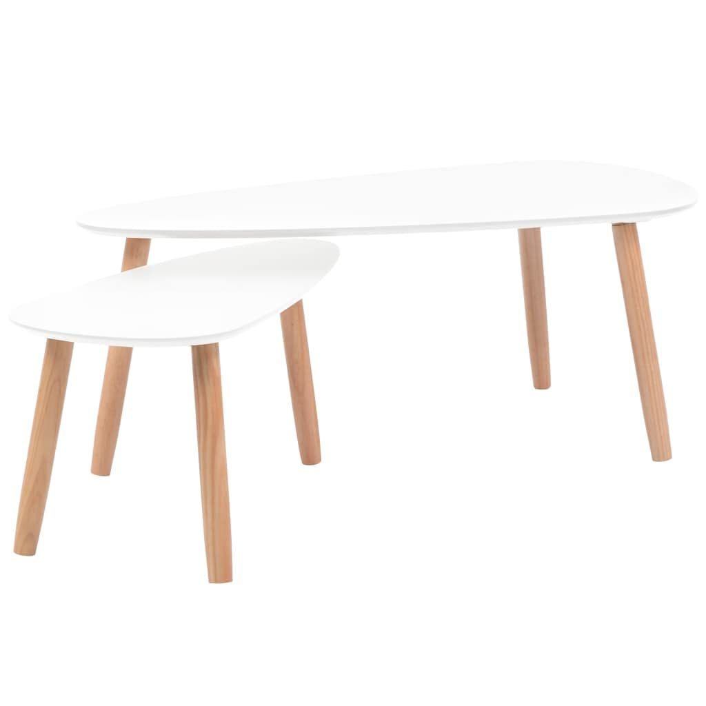 CHARMMA 2-Piece Solid Pinewood Coffee Table Set in White - Perfect for Living Room, Lounge & Home Decor