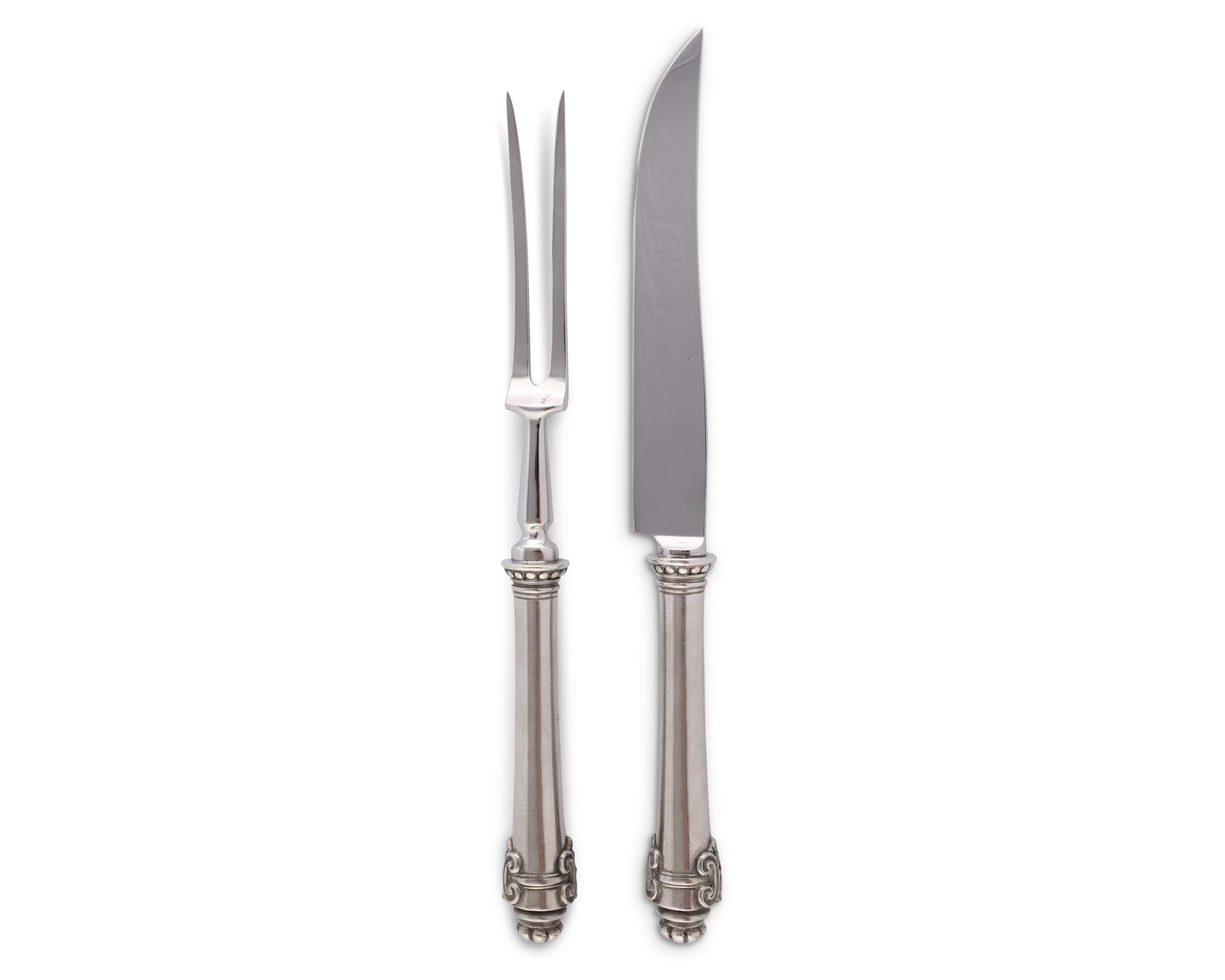 Vagabond House Medici Solid Pewter Handle Forged Carving Set - 12 Inch Premium Steak Knife Set for Fine Dining & Meat Carving | Perfect for Restaurants, Dinner Parties & Holiday Meals