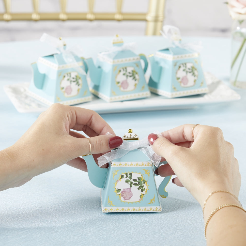 Whimsical Blue Teapot Favor Box Set of 24 - Perfect for Tea Party Decorations, Bridal Showers & Baby Showers
