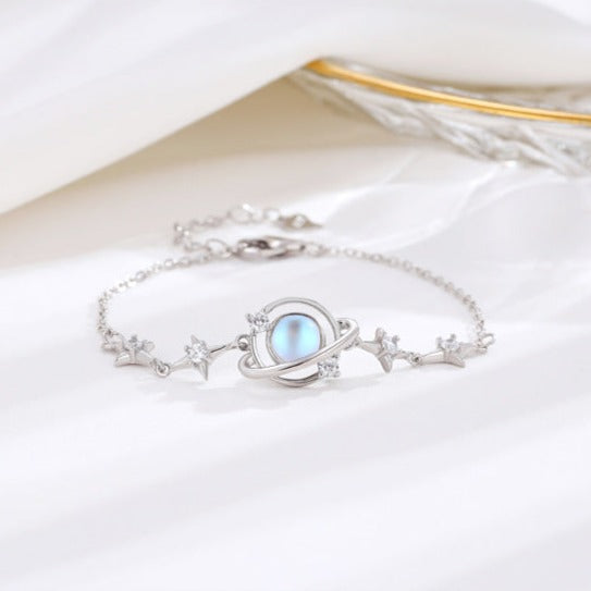 HB871 Sterling Silver Celestial Star Charm Bracelet for Women - Dainty Zodiac Jewelry Gift for Birthday, Anniversary & Everyday Wear