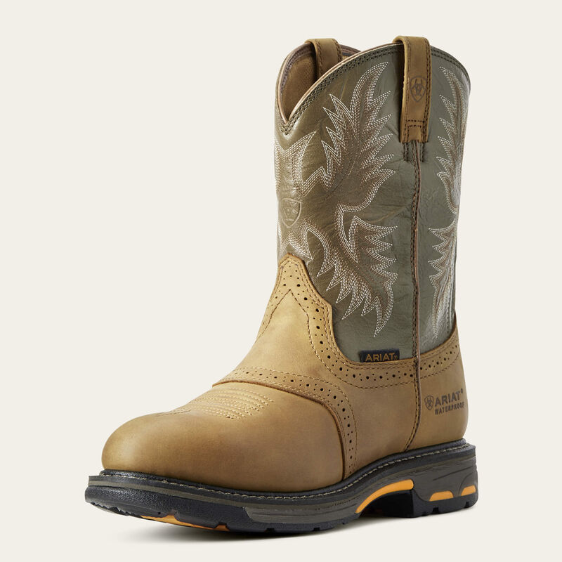 Ariat WorkHog Waterproof Steel Toe Work Boots for Men - Durable Leather Construction in Aged Bark - Ideal for Construction, Farming & Outdoor Work