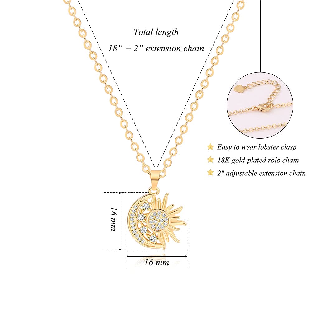 PERNNLA PEARL Crescent Moon and Star Pendant Necklace for Women - 18K Gold Plated Dainty Chain Necklace, Trendy Celestial Jewelry Gift for Her - Perfect for Date Night, Wedding, or Everyday Elegance