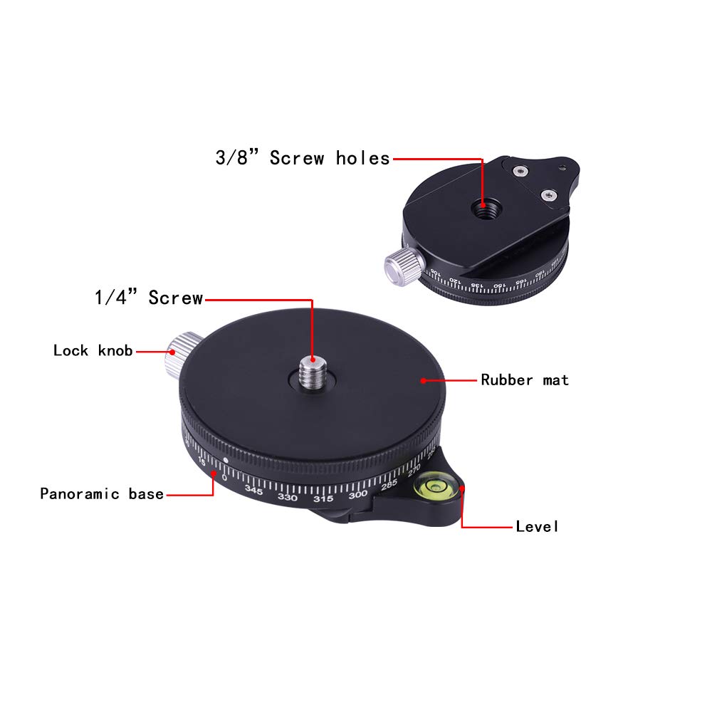 **Panoramic Panning Base with Arca Swiss Plate - 360° Rotating Aluminum Alloy Tripod Head for DSLR Cameras - 3/8