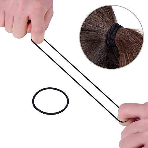 FAMEZA 100 Count Black Hair Ties - Ouchless Elastic Hair Bands for Women & Girls - Ponytail Holders for Thick, Curly & Thin Hair - Perfect for Workouts, Office & Everyday Styling