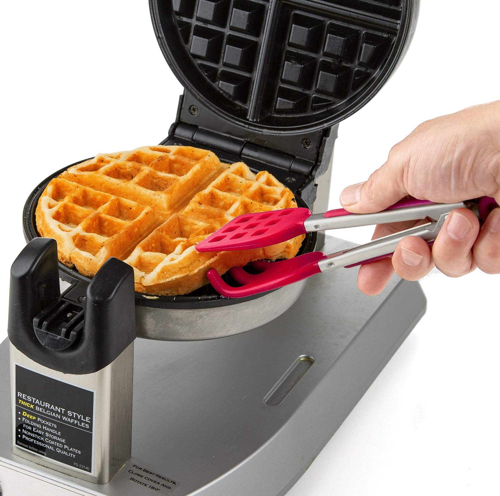 Non-Slip Mini Easy-Grip Waffle Tongs - Red Silicone Handle (1pc) - Perfect for Breakfast, Pancake Flipping & Serving Waffles