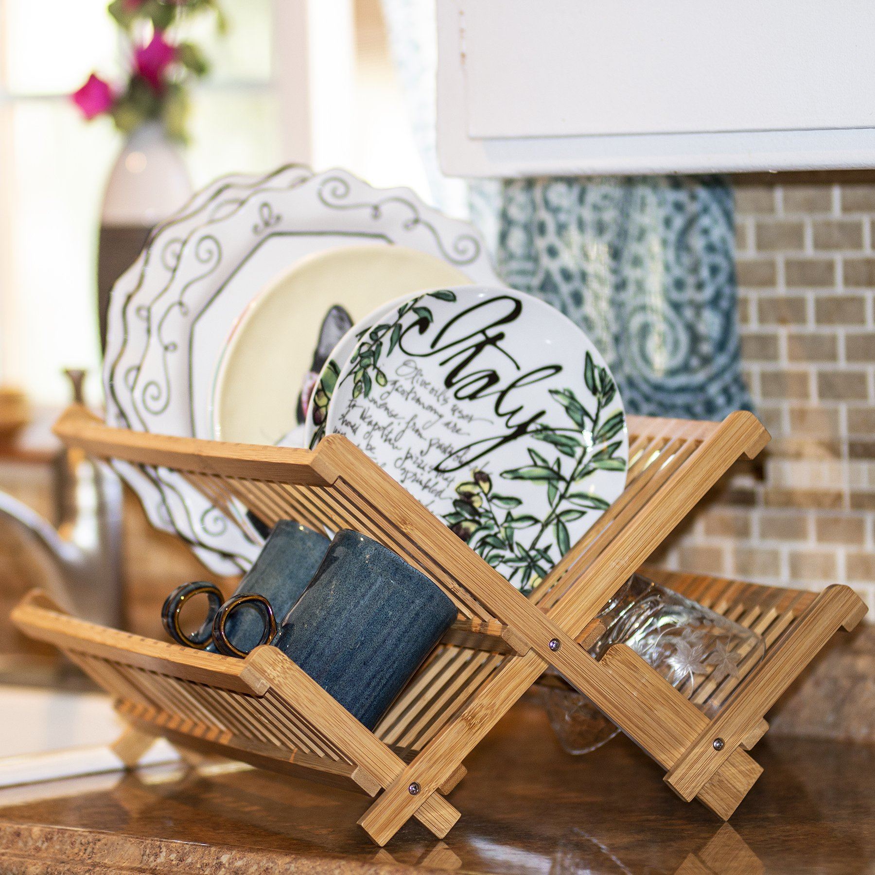 Foldable Dish Drying Rack for Kitchen - Space Saving Countertop Organizer for Plates, Cups & Utensils - Perfect for Small Apartments, RVs & Camping