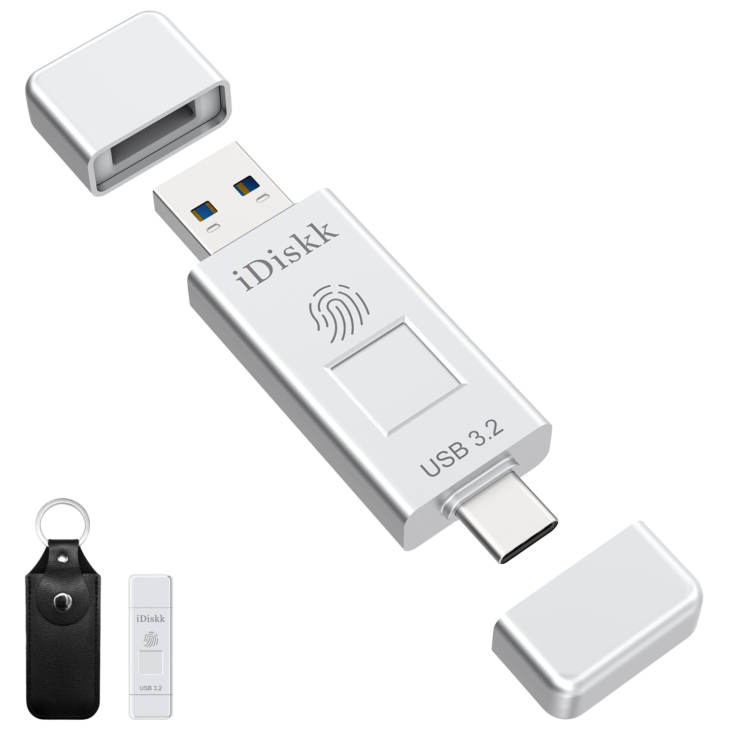 iDiskk 512GB USB 3.2 Flash Drive with Fingerprint Encryption - 500MB/s High Speed USB-C SSD Thumb Drive for iPhone 15/16, Android, PC & Mac - Secure External Storage for Photos, Videos & Files Transfer
