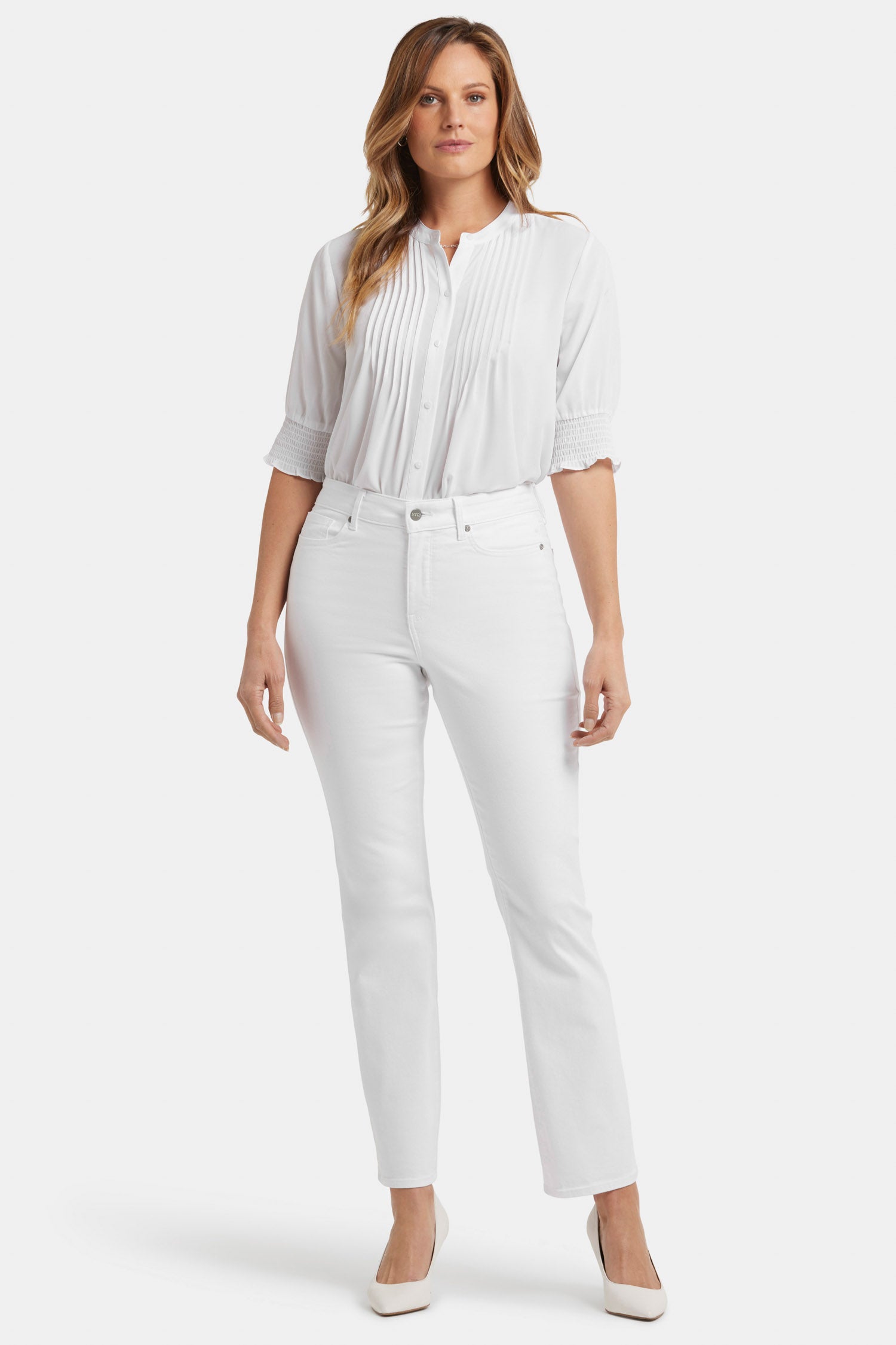 Ellison Straight Jeans for Women - High Waist Slim Fit Stretch Denim Pants in Optic White | Perfect for Casual Wear, Office & Date Nights