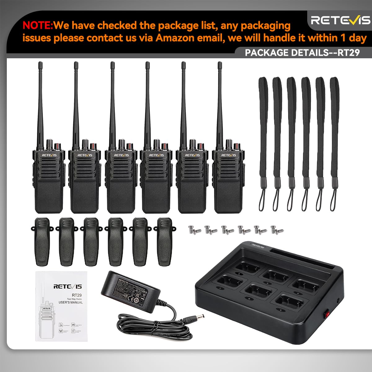 Retevis RT29 Long Range Walkie Talkies - High Power 2 Way Radios (6 Pack) | 700,000 sq.ft Coverage | Heavy Duty for Construction, School & Outdoor Activities | Ideal for Job Sites, Camping & Emergency Communication