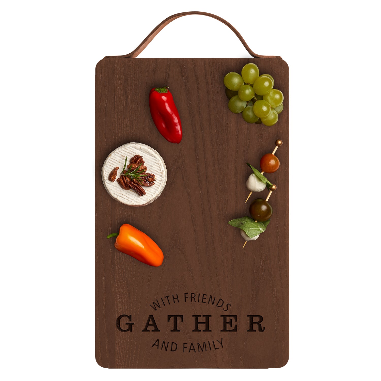 Premium Thermal Ash Wood Charcuterie Board with Leather Handle - 16
