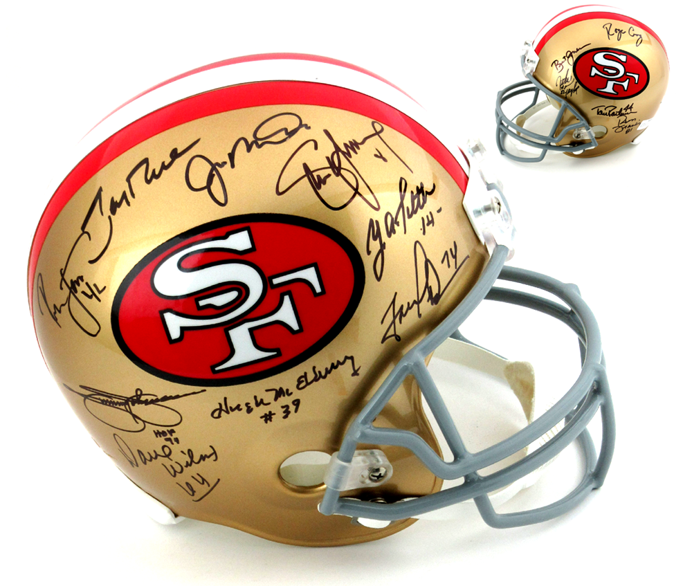 Authentic Riddell Full Size NFL Helmet Signed by 14 San Francisco 49ers Legends - Joe Montana, Jerry Rice, Steve Young & More - Perfect for Collectors, Sports Memorabilia Fans & Game Room Decor