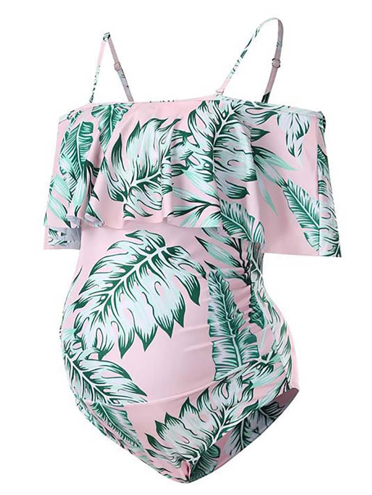 Women's Off-Shoulder Maternity Swimsuits - Floral Ruffle One Piece Bathing Suit for Pregnancy | Perfect for Beach Vacations, Pool Parties & Maternity Photos
