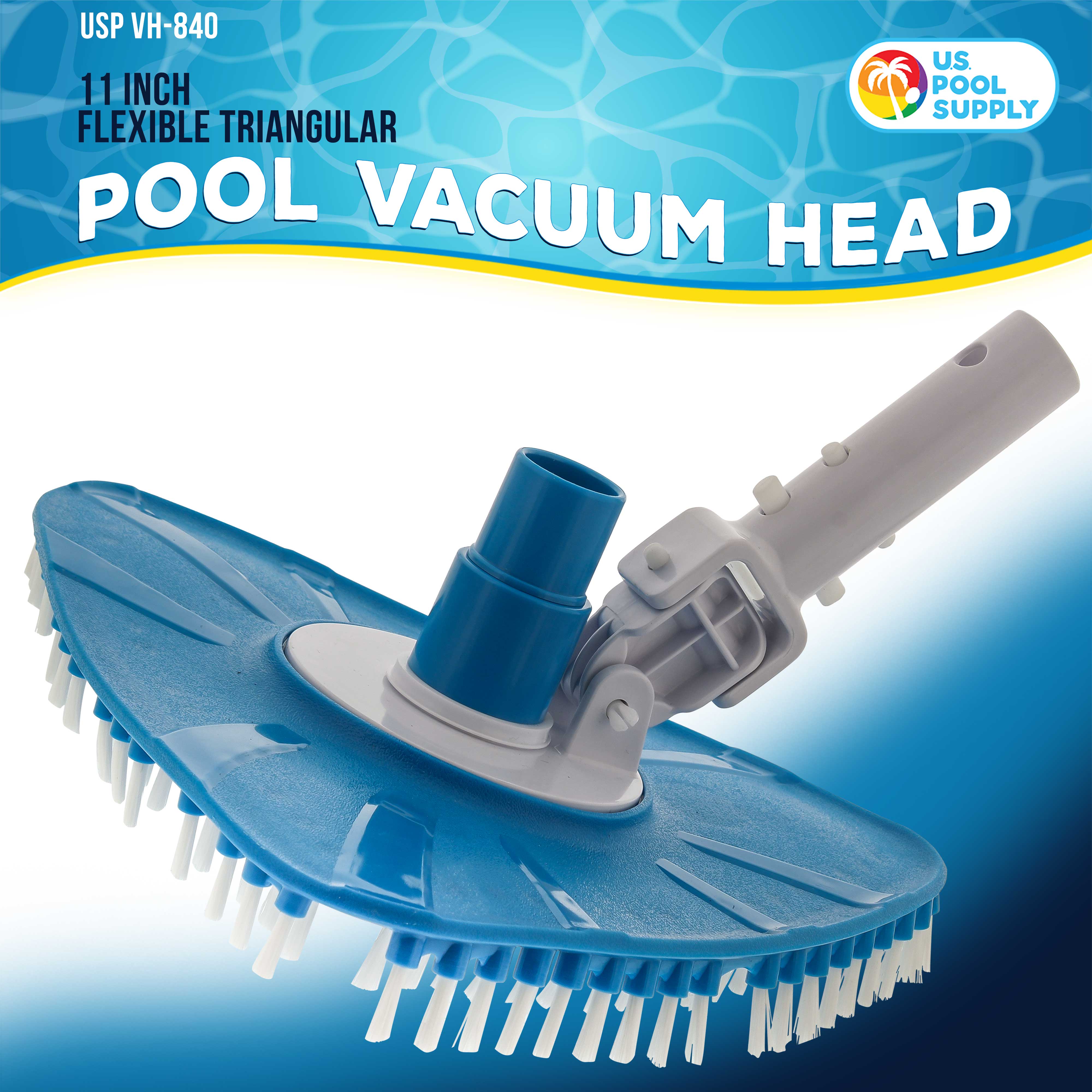 Flexible Triangular Pool Vacuum Head with Swivel Connection - Multi-Directional Fishtail EZ Clip Handle for 1.5