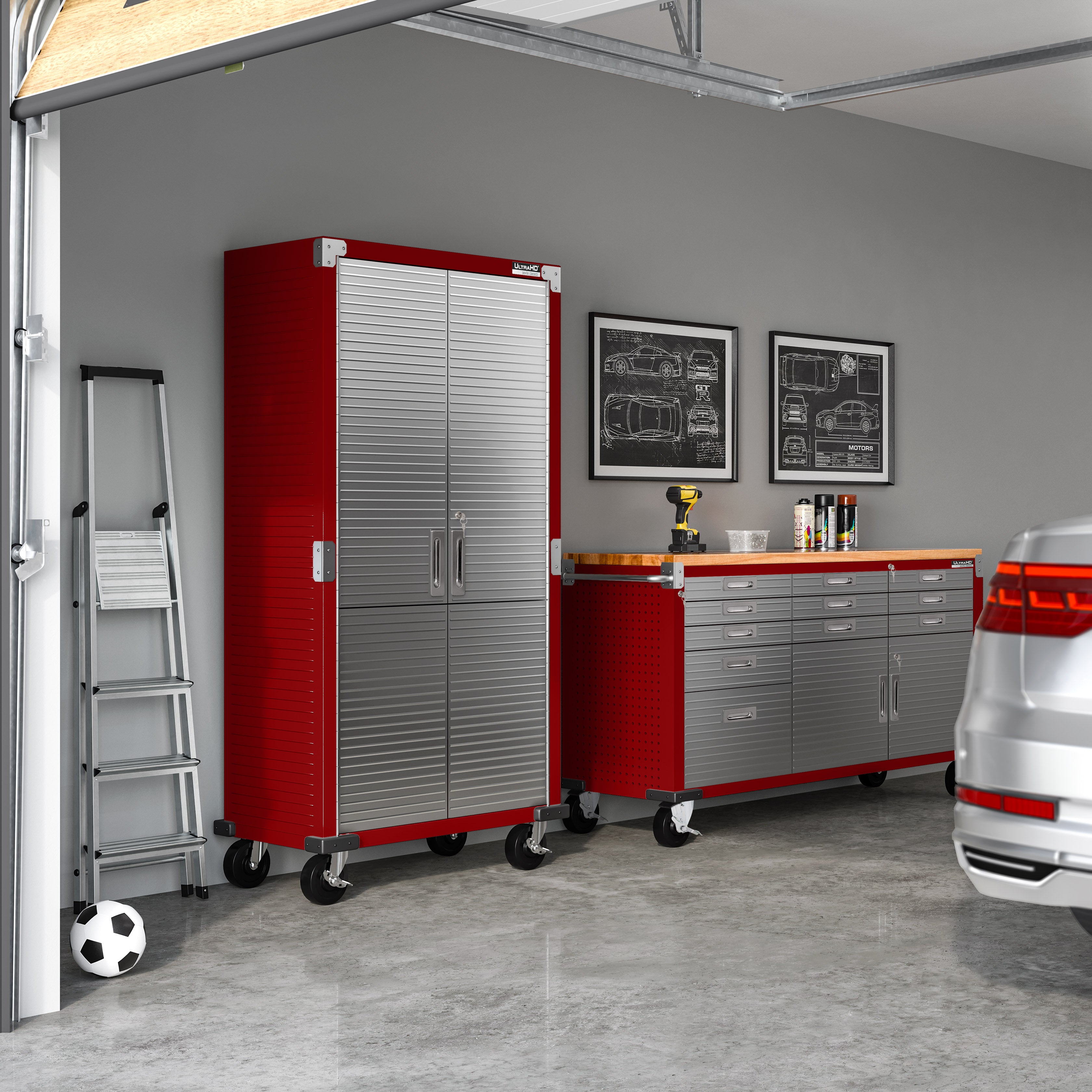 UltraHD® Rolling Storage Cabinet - 3-Tier Mobile Organizer with Wheels, Red - Perfect for Office, Home, or Garage Organization