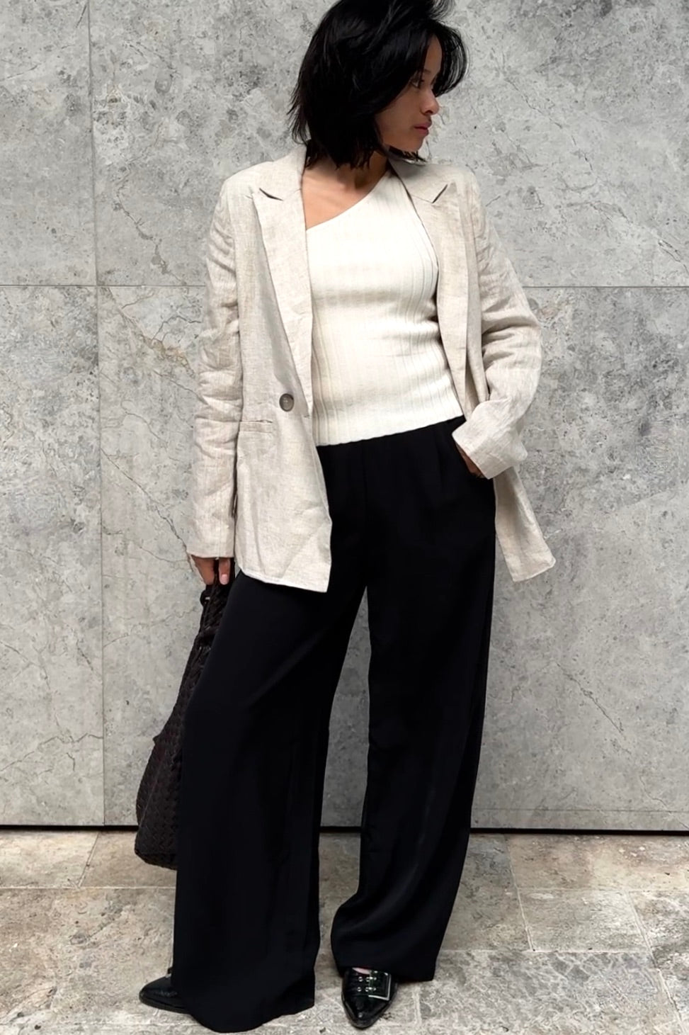 Eco-Friendly Black Stretch Wide Leg Pants - Recycled Fabric High Waist Trousers for Women | Perfect for Office, Casual Wear & Travel
