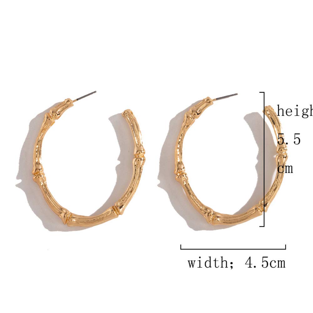 Large Thick Gold Bamboo Open Circle Hoop Earrings - Oval Chunky Brass Loop Dangle Earrings for Women | Perfect Gift for Birthday, Anniversary & Everyday Wear