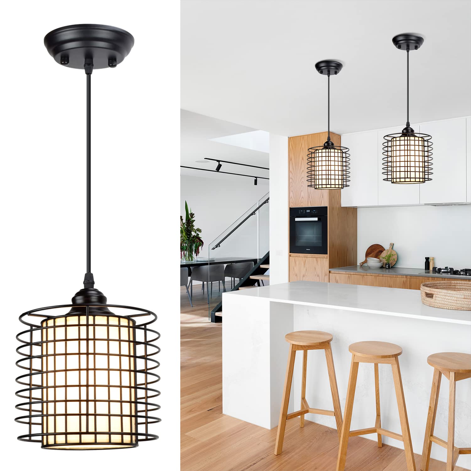 Depuley Black Industrial Pendant Light - Vintage Farmhouse Metal Hanging Barn Lighting Fixture with Adjustable Length - Perfect for Kitchen, Dining Room, Bar, Entryway & Restaurant Decor