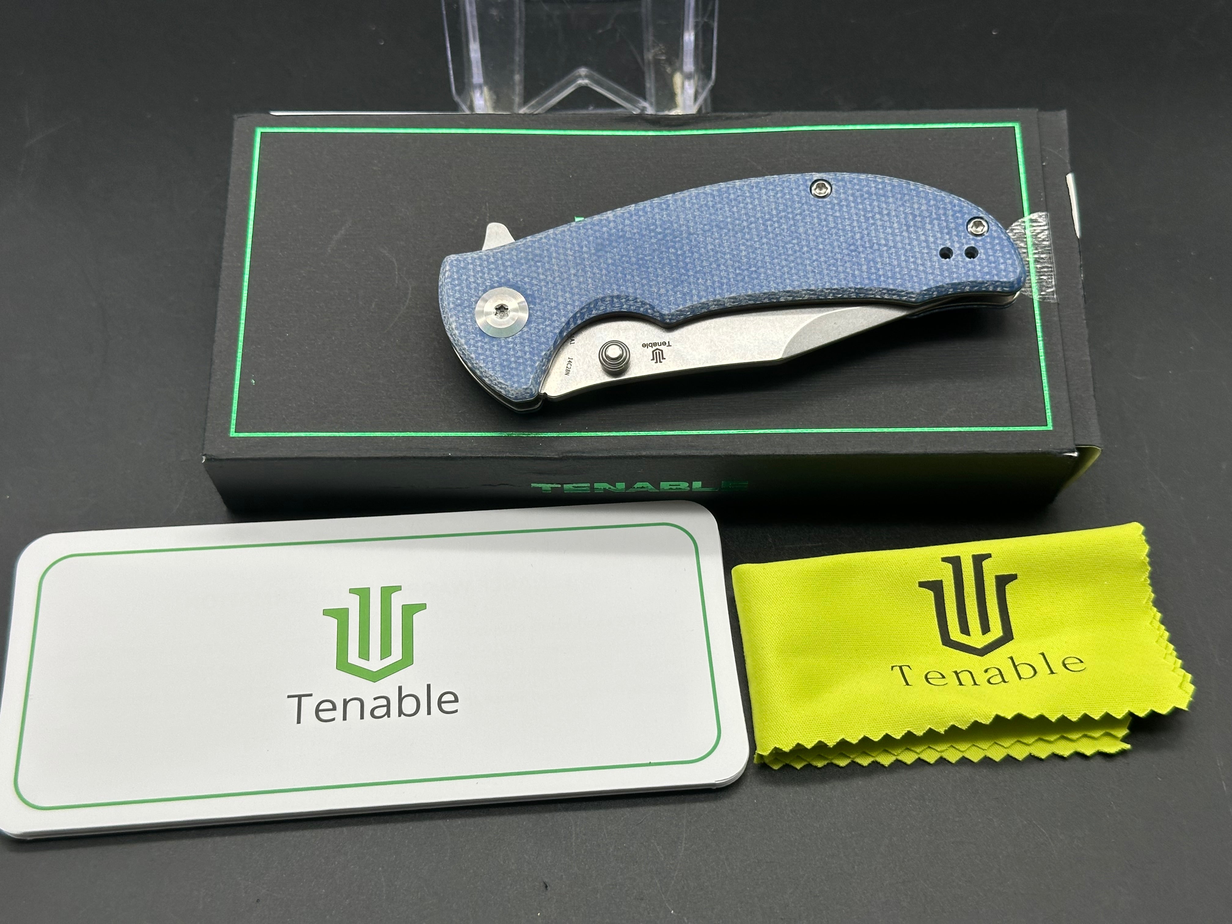 TENABLE REI Folding Knife with Blue Micarta Handle - 14C28N Stainless Steel Plain Edge Blade - Perfect for Camping, Hiking & Outdoor Survival