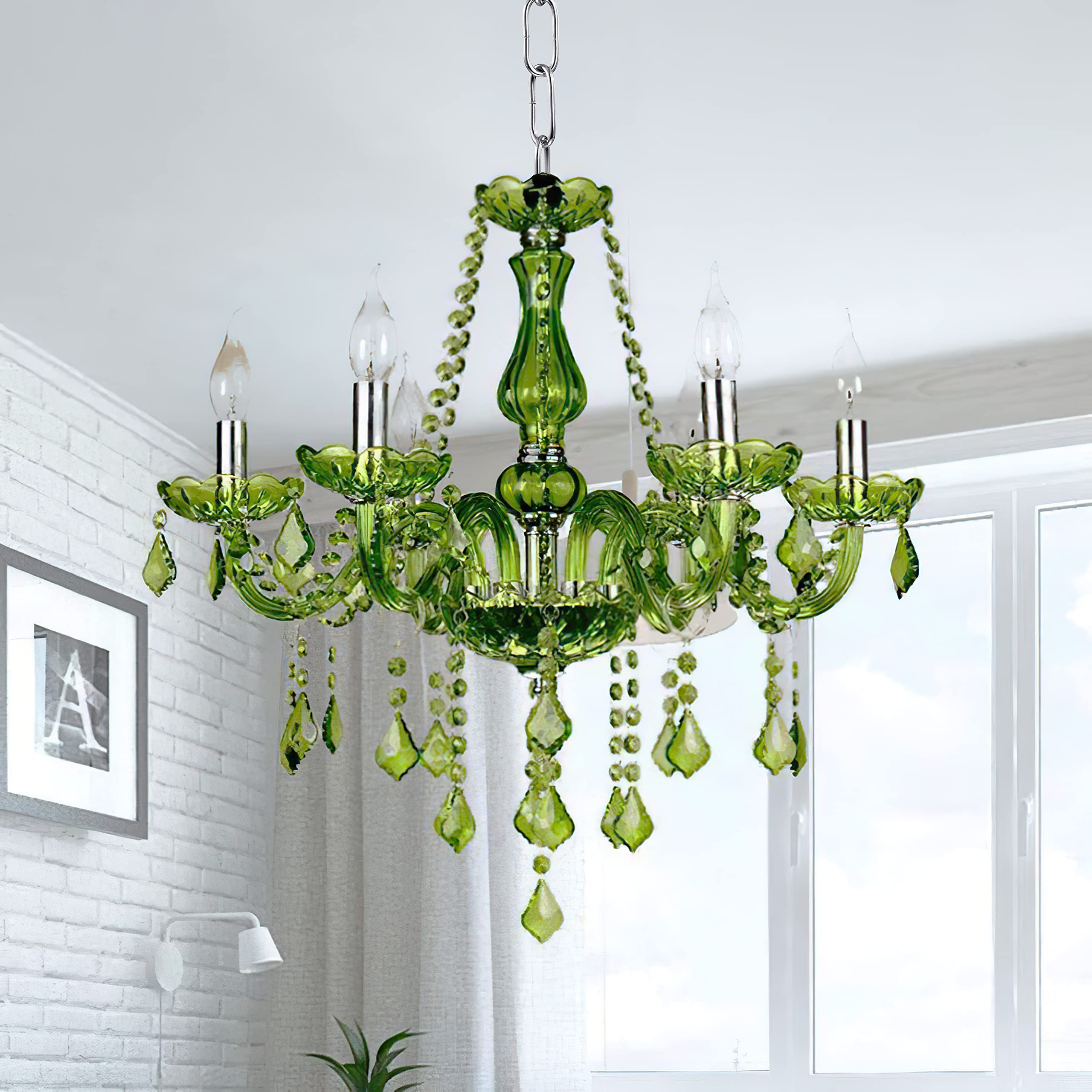 Modern Crystal Chandelier Lighting - 6-Light K9 Glass Pendant Ceiling Fixture with E12 Base (20.5