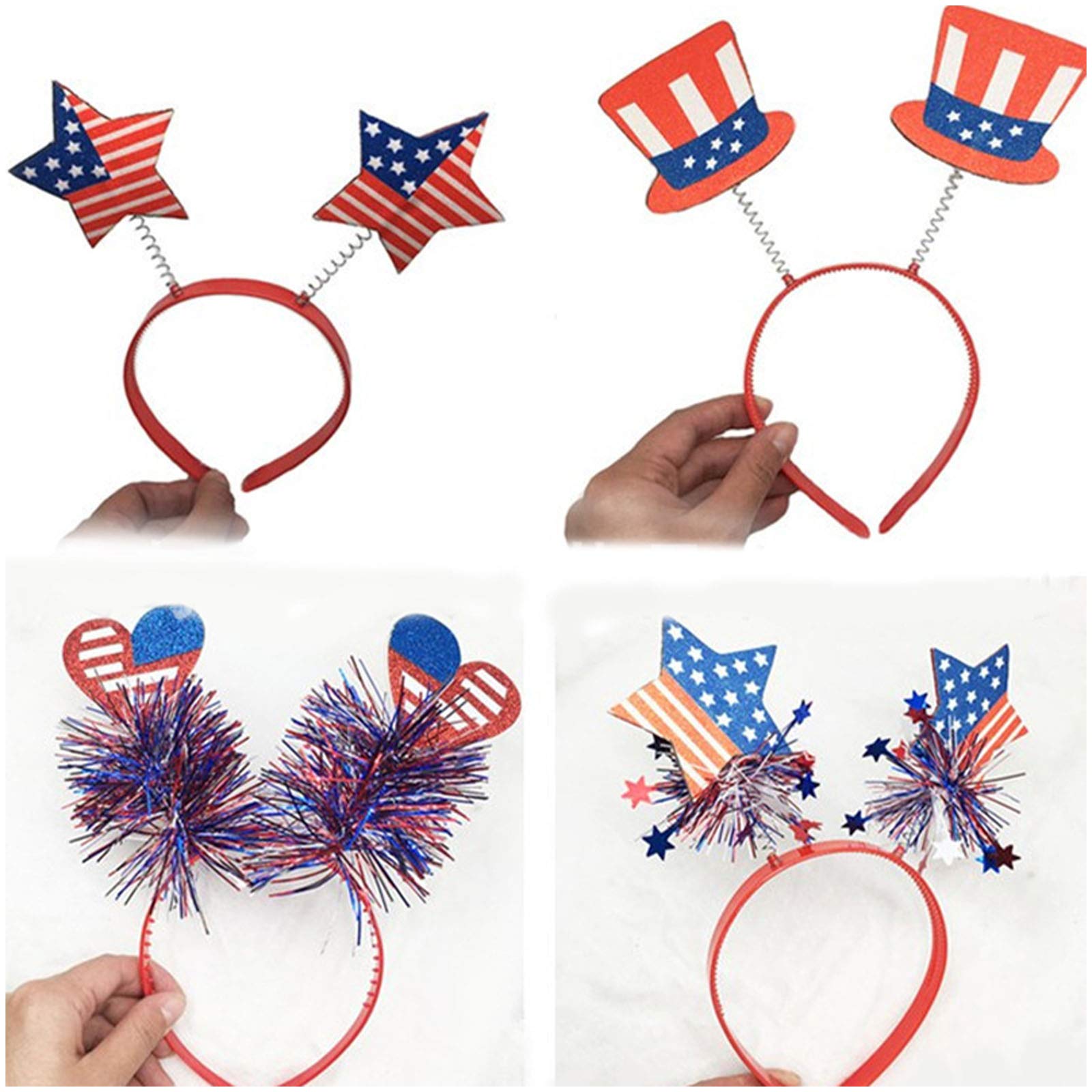 Patriotic Headbands for Women & Kids - 6 Pack American Flag Head Boppers - 4th of July Party Favors, Independence Day Accessories & Decorations - Perfect for July 4th Celebrations, Parades, BBQ Parties and Patriotic Events