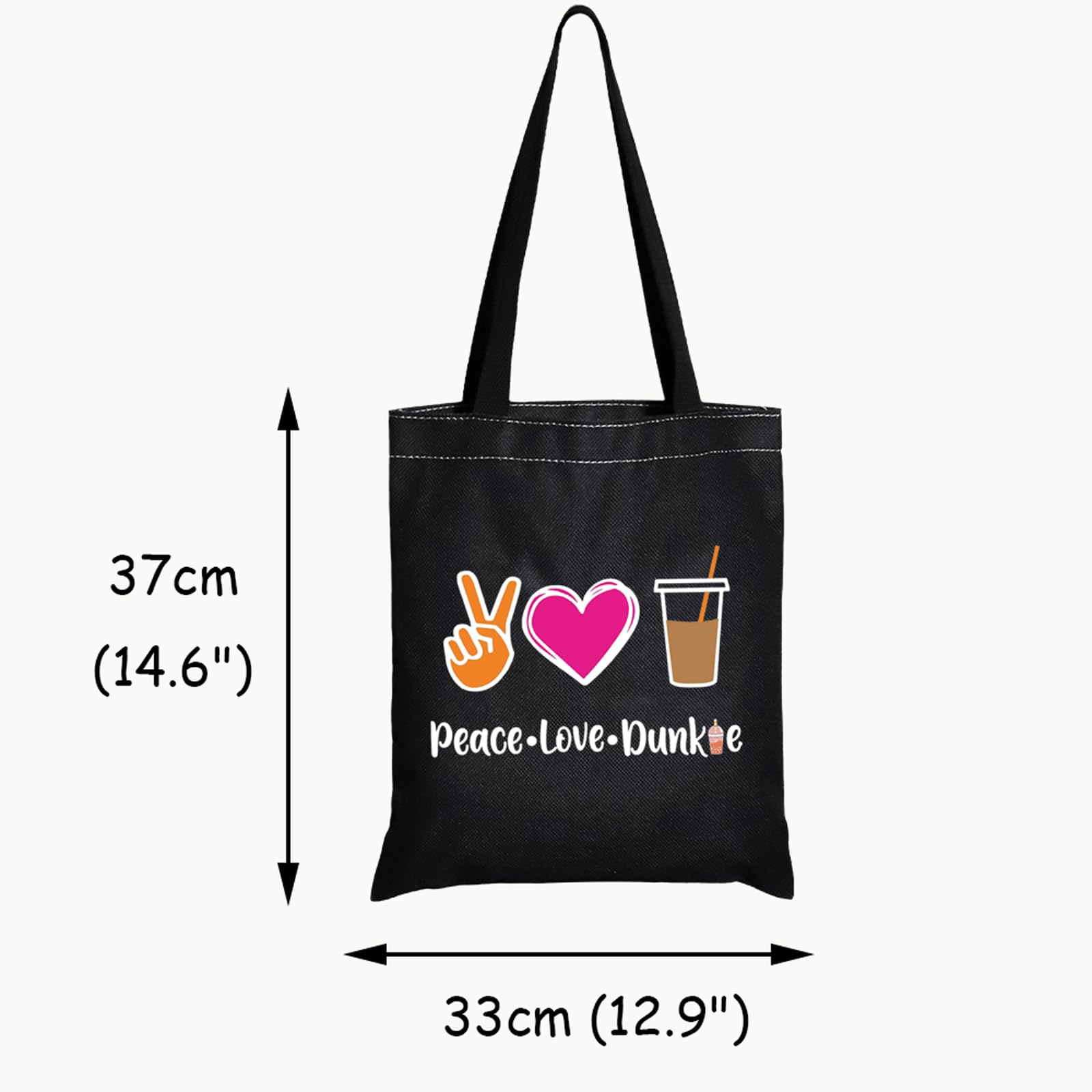 JXGZSO Peace Love Donut Junkie Tote Bag - Cute Coffee & Donuts Themed Cosmetic Pouch - Perfect Gift for Donut Lovers, Coffee Enthusiasts & Shopping - Great for Makeup Storage, Travel Essentials & Daily Use