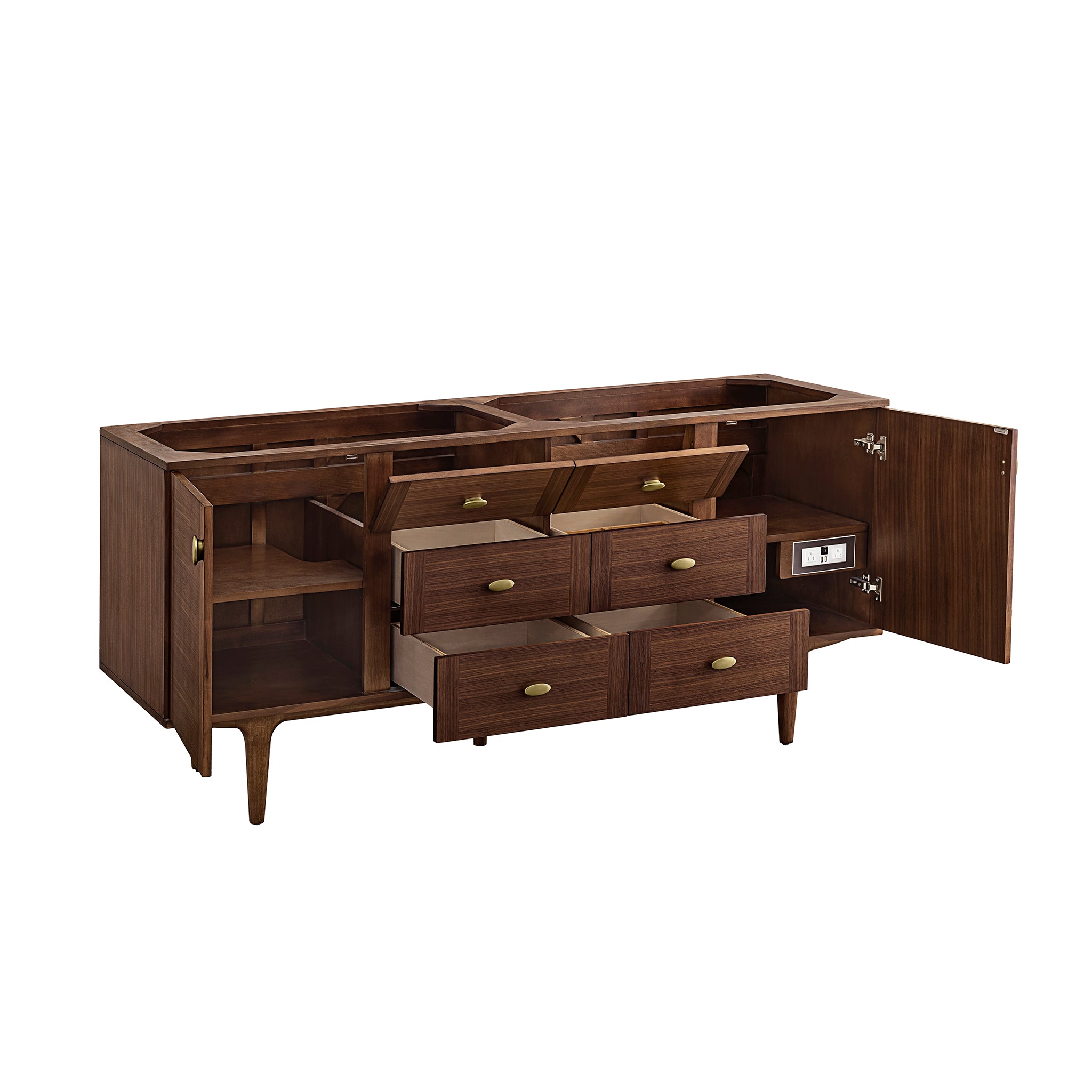 Amberly 72 Inch Double Sink Bathroom Vanity - Mid Century Modern Walnut Finish for Master Bathroom or Guest Bath Remodel