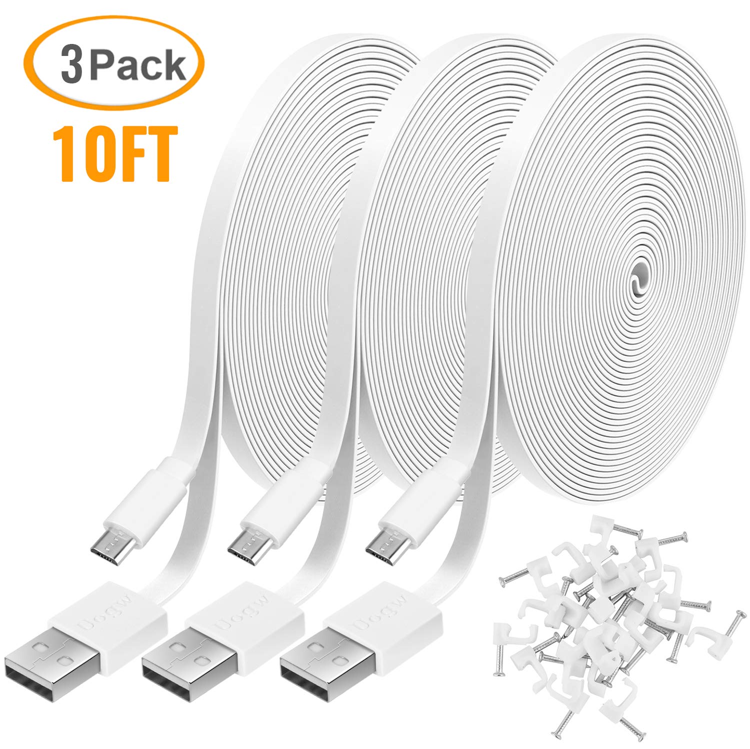 3 Pack 10FT USB to Micro USB Extension Cable - Durable Charging & Data Sync Cord for Wyze Cam, Eufy, Kasa, Nest, Blink Security Cameras - Perfect for Home Surveillance & Outdoor Monitoring