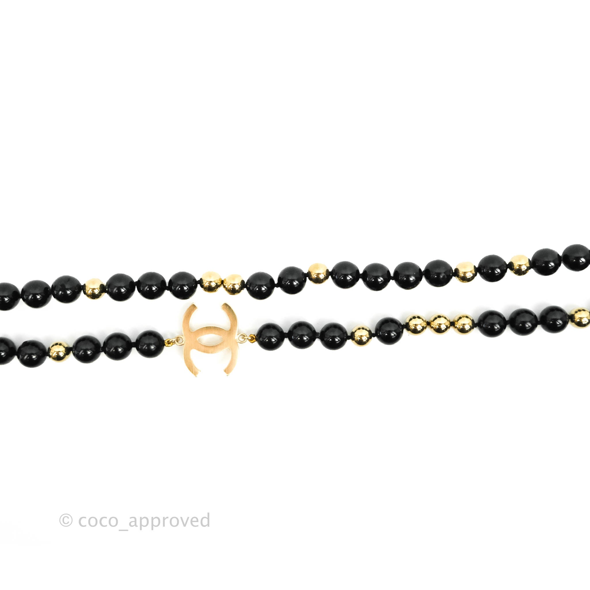 Chanel CC Logo Black & Gold Beaded Necklace - Elegant Statement Jewelry for Women, Perfect for Parties, Weddings & Special Occasions