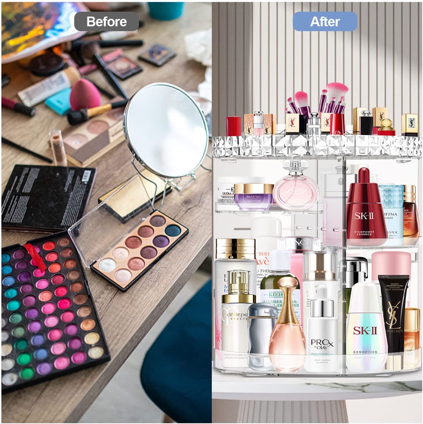360° Rotating Makeup Organizer with Adjustable Rotation - Perfect for Vanity & Travel