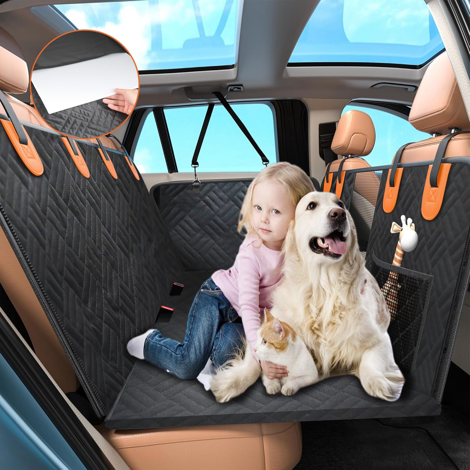 **Waterproof Dog Car Seat Cover for Back Seat - Large Non-Slip Pet Hammock with Hard Bottom | Fits SUV, Truck & Sedan | Protects Seats from Dirt, Hair & Scratches | Perfect for Travel, Camping & Daily Commute**