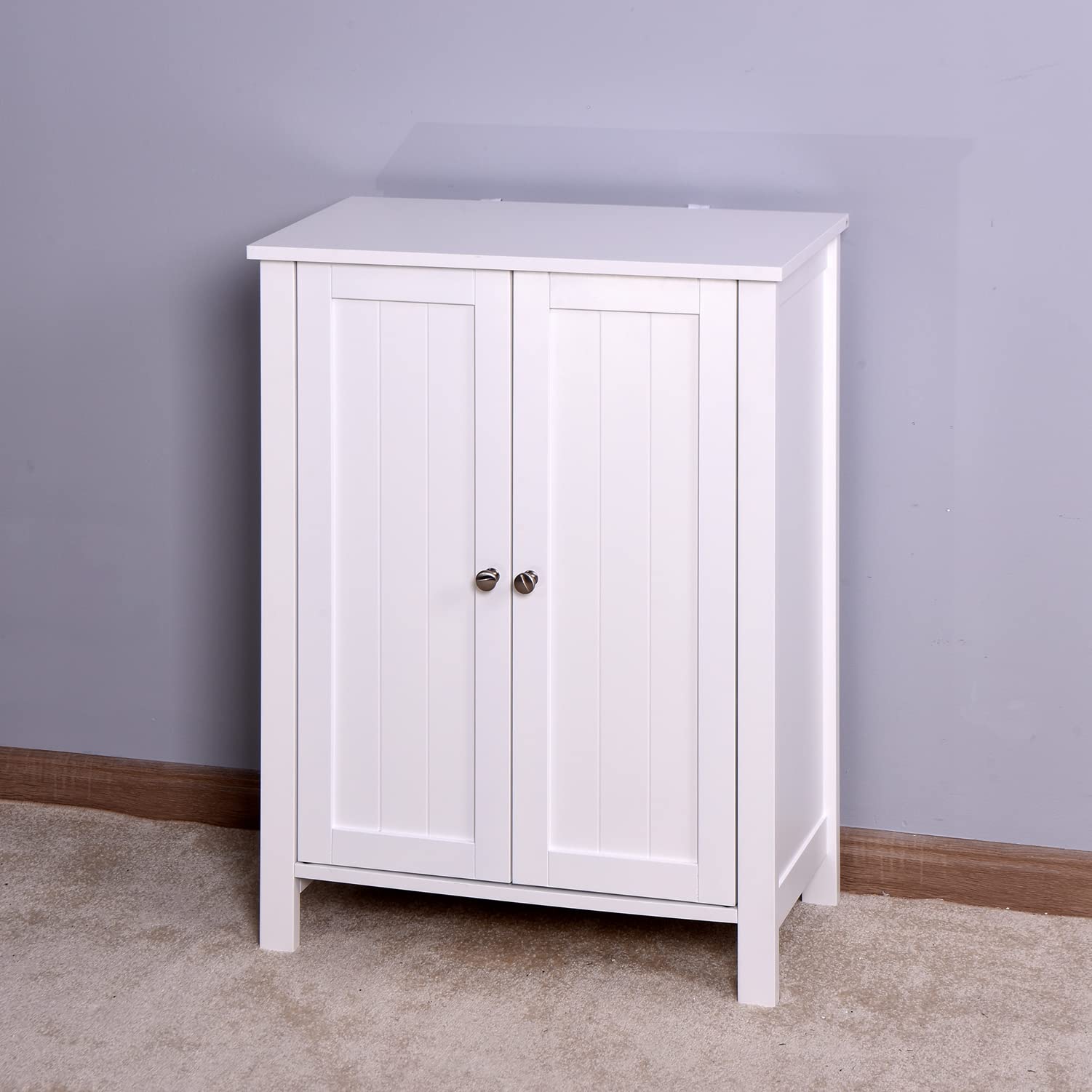 White Storage Cabinets with Doors and Shelves - Bathroom Floor Cabinet with Double Door for Organizing Towels, Toiletries & Cleaning Supplies