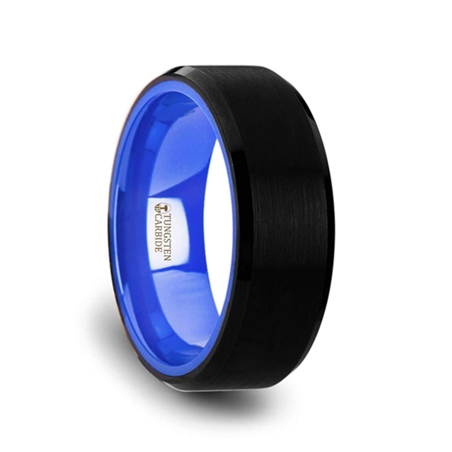 Rigel Tungsten Ring for Men - Comfort Fit Wedding Band with Brushed Center & Vibrant Blue Interior - 8mm Width - Durable & Scratch Resistant - Perfect for Engagement, Anniversary, and Everyday Wear