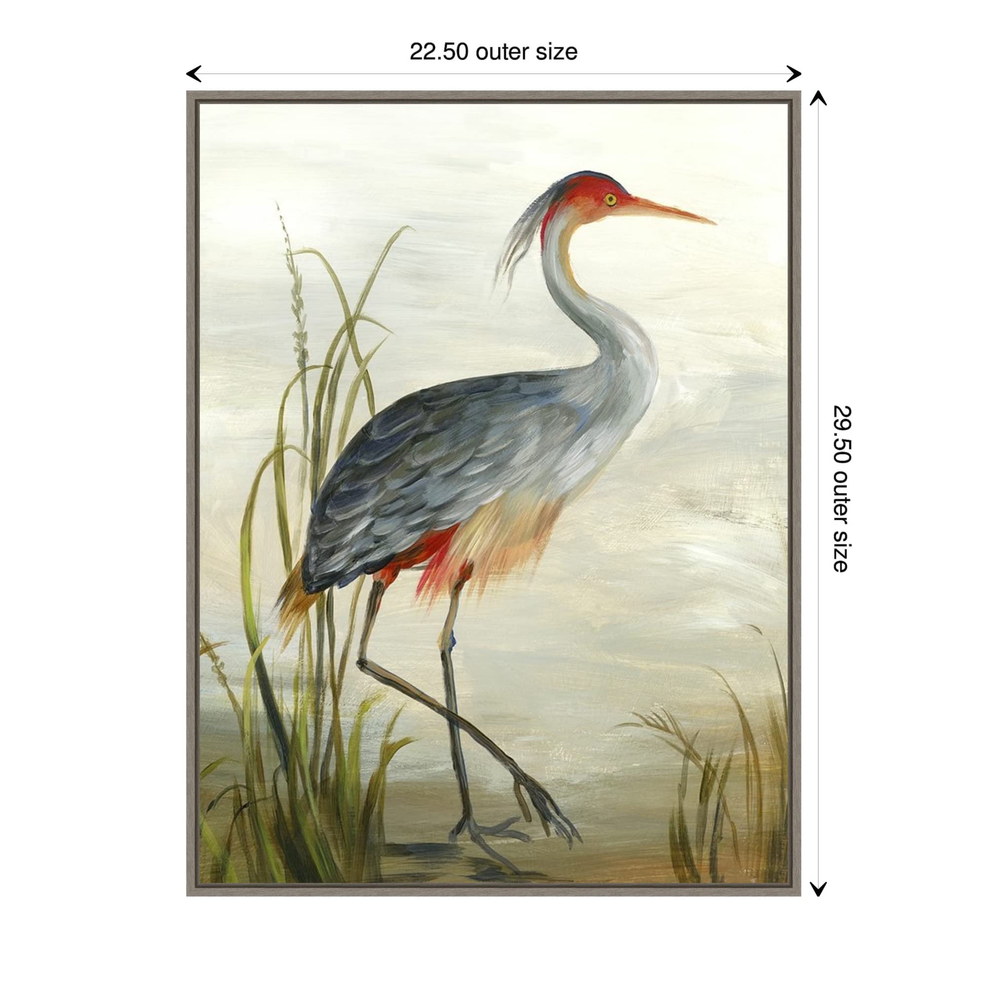 Amanti Art Framed Canvas Wall Art - 30x23 Grey Heron Painting by Aimee Wilson, Rustic Farmhouse Decor, Animal Artwork for Living Room, Bedroom, Bathroom & Kitchen | Large Framed Poster for Home & Office Décor