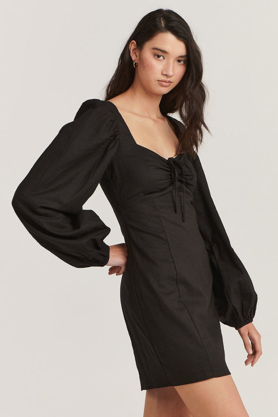 Andrea Black Long Sleeve Mini Dress for Women - Elegant Party & Night Out Outfit