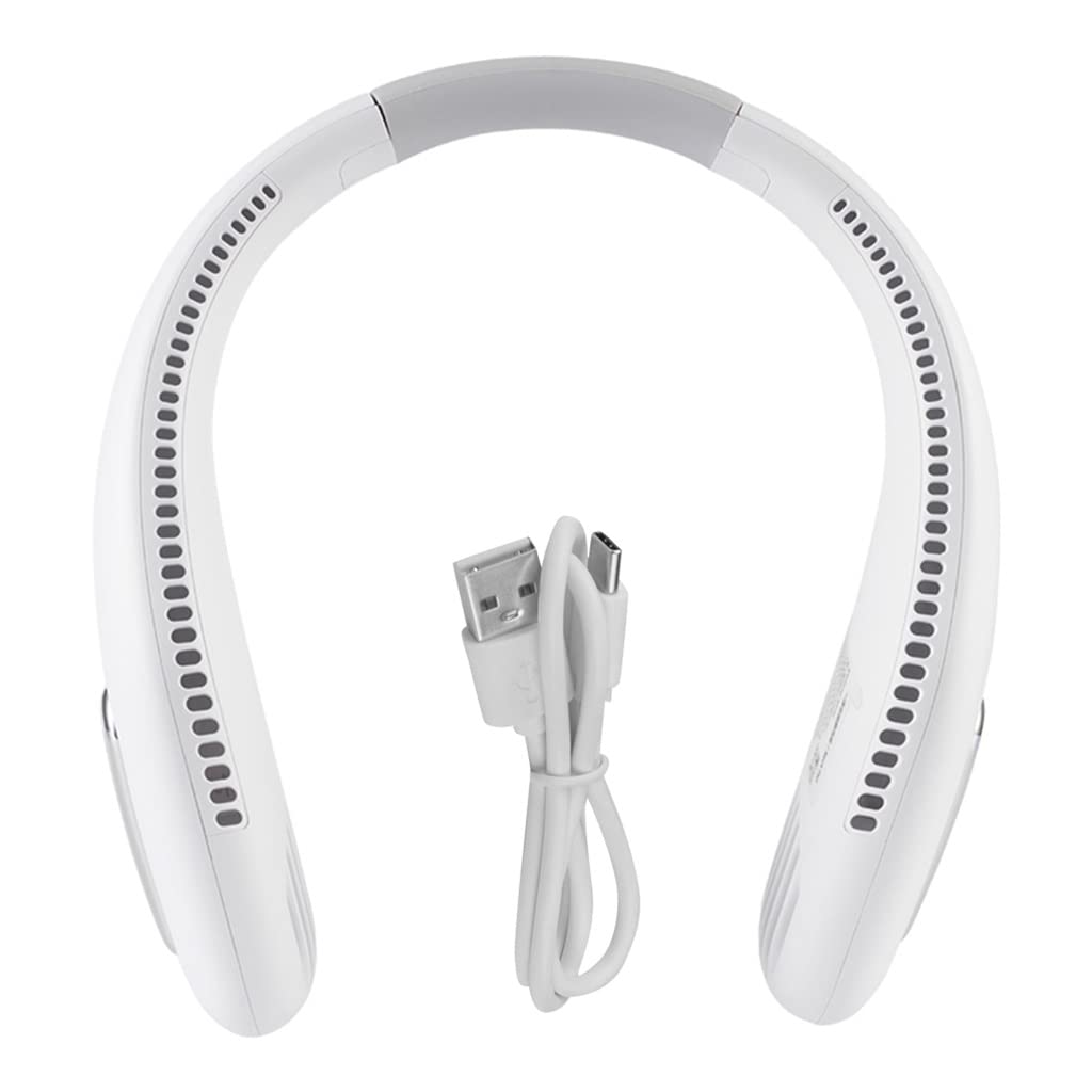 WOTF Rechargeable Neck Fan - Portable Hands-Free Cooling Fan for Summer, Sports & Outdoor Activities - Adjustable Hanging Air Cooler with Wingless Design (White) - Perfect for Running, Hiking, Gym & Travel
