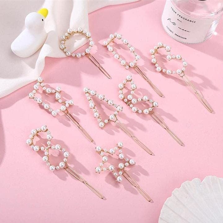 Elegant SS Metal Hair Clips for Women - Hollow Hairpins with Pearl Accents, Korean Style Barrettes (8-Pack) - Perfect for Weddings, Parties & Everyday Hairstyling