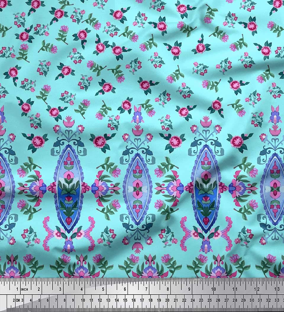 Soimoi Rayon Green Fabric by The Yard - 42 Inch Wide Floral & Leaves Panel Material - Nature's Tapestry Printed Fabric for Dresses, Curtains, DIY Crafts & Home Decor