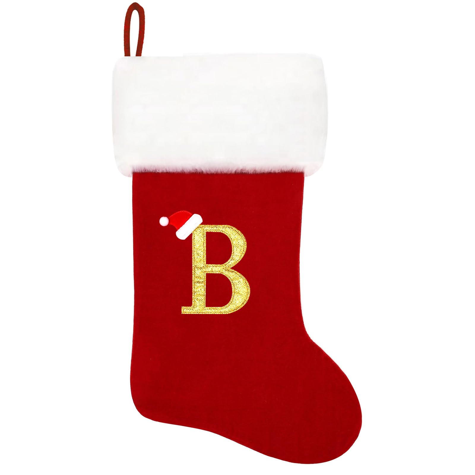20 Inch Personalized Monogram Christmas Stockings - Red Velvet with Plush White Cuff, Embroidered Holiday Decor for Fireplace (Letter B) | Family Xmas Stocking Hangers, Gift Filler for Kids & Adults