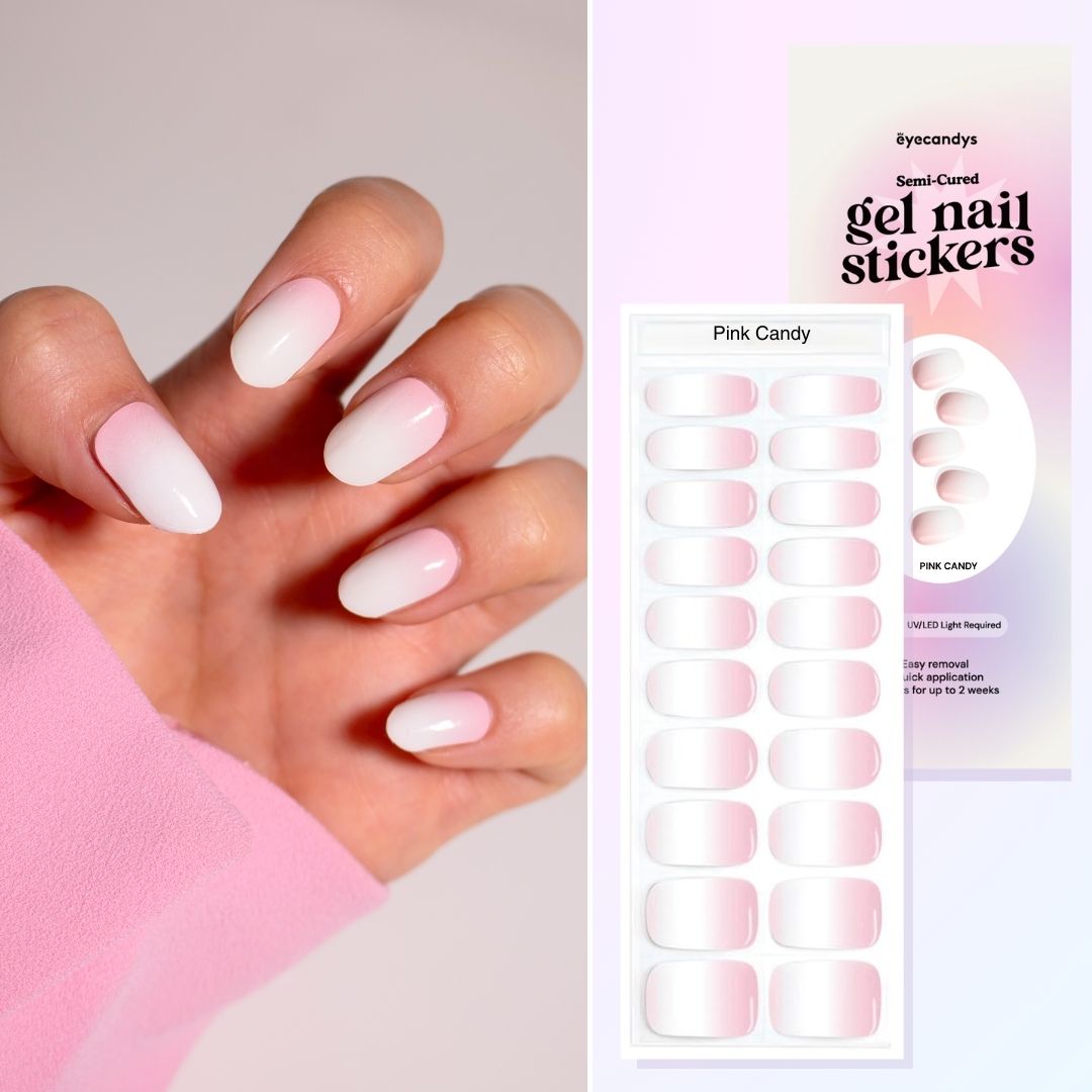 Pink Candy Gel Nail Stickers Set - 50PCS DIY Nail Art Decals for Women, Long Lasting Waterproof Nail Wraps - Perfect for Parties, Weddings & Everyday Wear