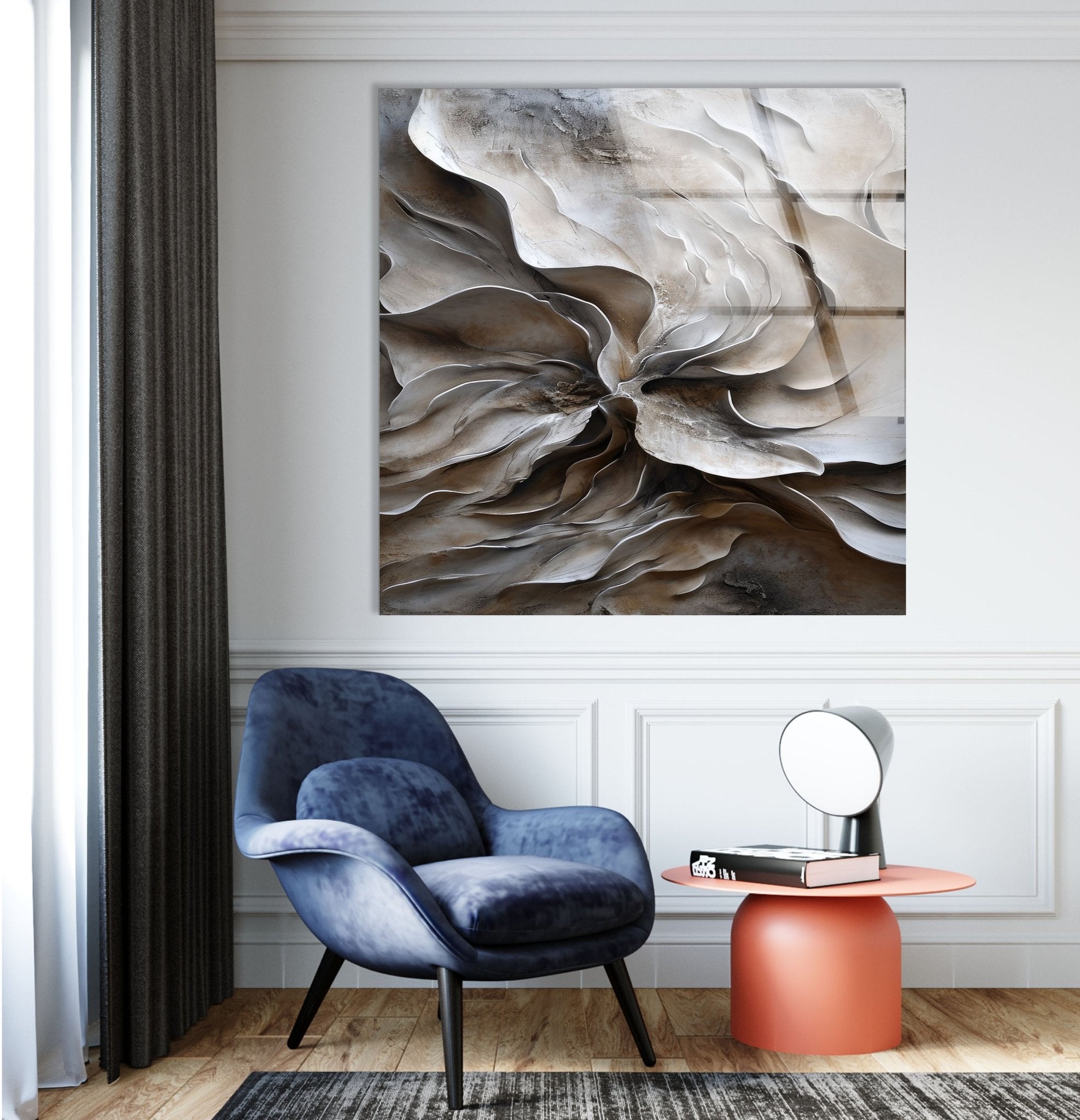 Abstract Embossed Painting Glass Wall Art - Modern Home Decor for Living Room, Bedroom & Office - Elegant 3D Textured Glass Artwork