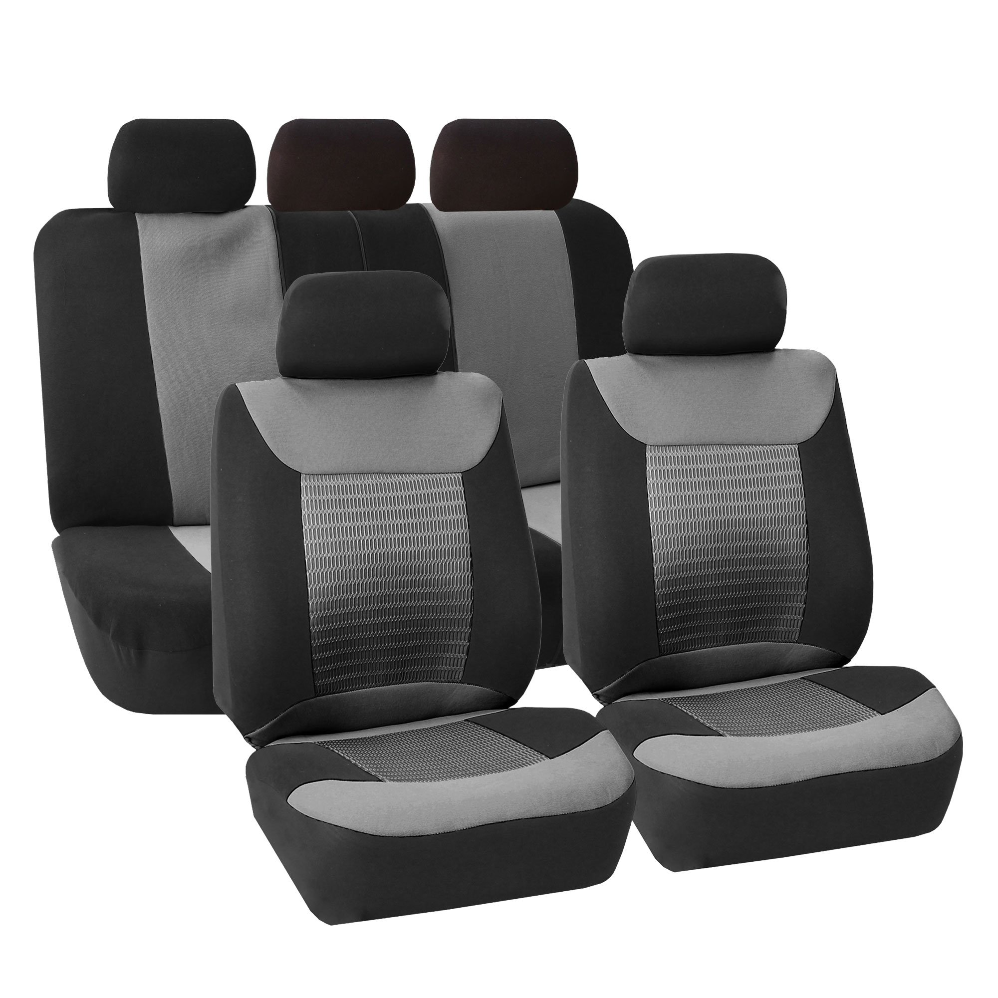 FH Group 3D Air Mesh Car Seat Covers Full Set - Universal Fit for SUV & Sedan | Low Back Front & Split Bench Rear Seats | Airbag Compatible & Washable (Gray) | Perfect for Daily Commute, Road Trips & Hot Weather Driving