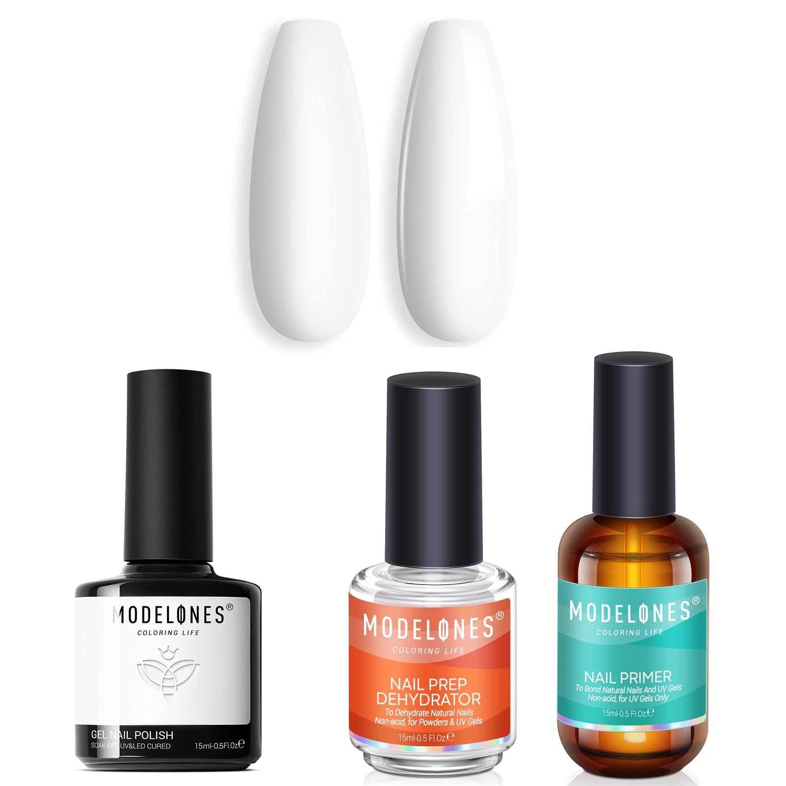 Modelones White Gel Nail Polish Set - 1Pc Gel Polish with Nail Primer & Dehydrator for Long-Lasting Manicures - Perfect for Nail Salons, DIY Home Nail Art & Professional Nail Technicians