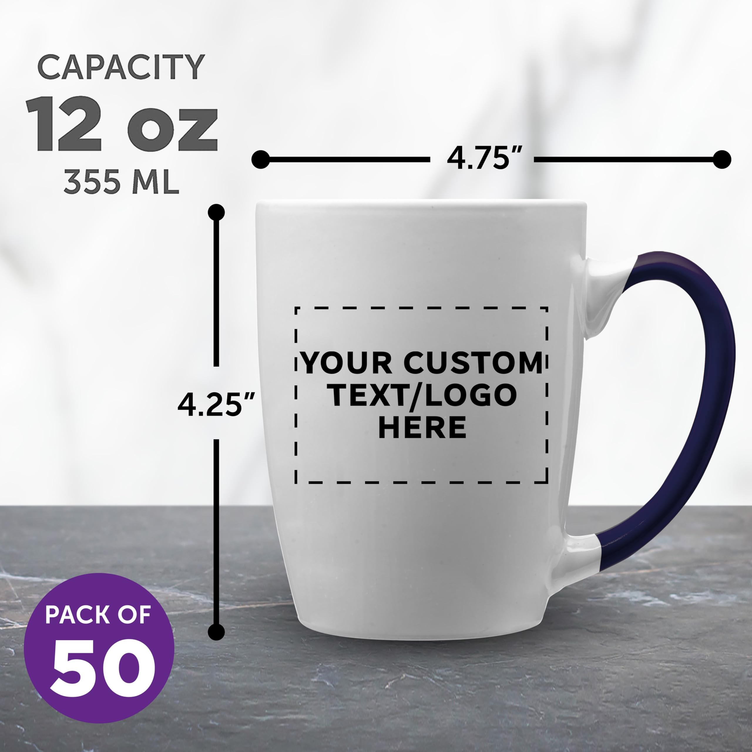 Custom Java Two-Tone Coffee Mugs 12 oz Bulk Set of 50 - Personalized Coffee Cups for Office, Restaurant & Events - Great for Coffee, Tea, Hot Chocolate & Beverages - Cobalt Blue Ceramic Mugs