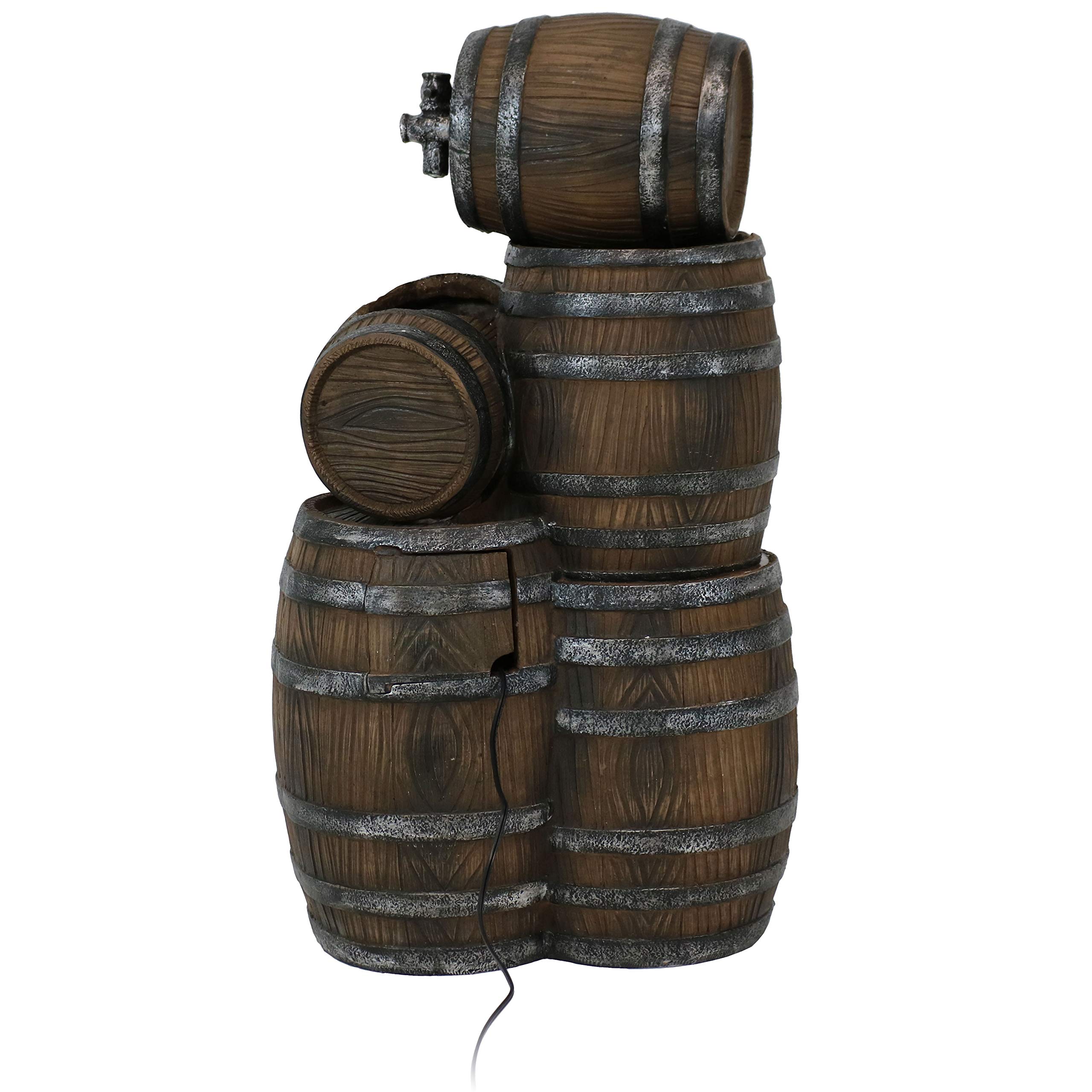 Sunnydaze 29-Inch Whiskey Barrel Outdoor Water Fountain with LED Lights & Adjustable Flow Electric Pump - Perfect for Garden, Patio, and Backyard Decor